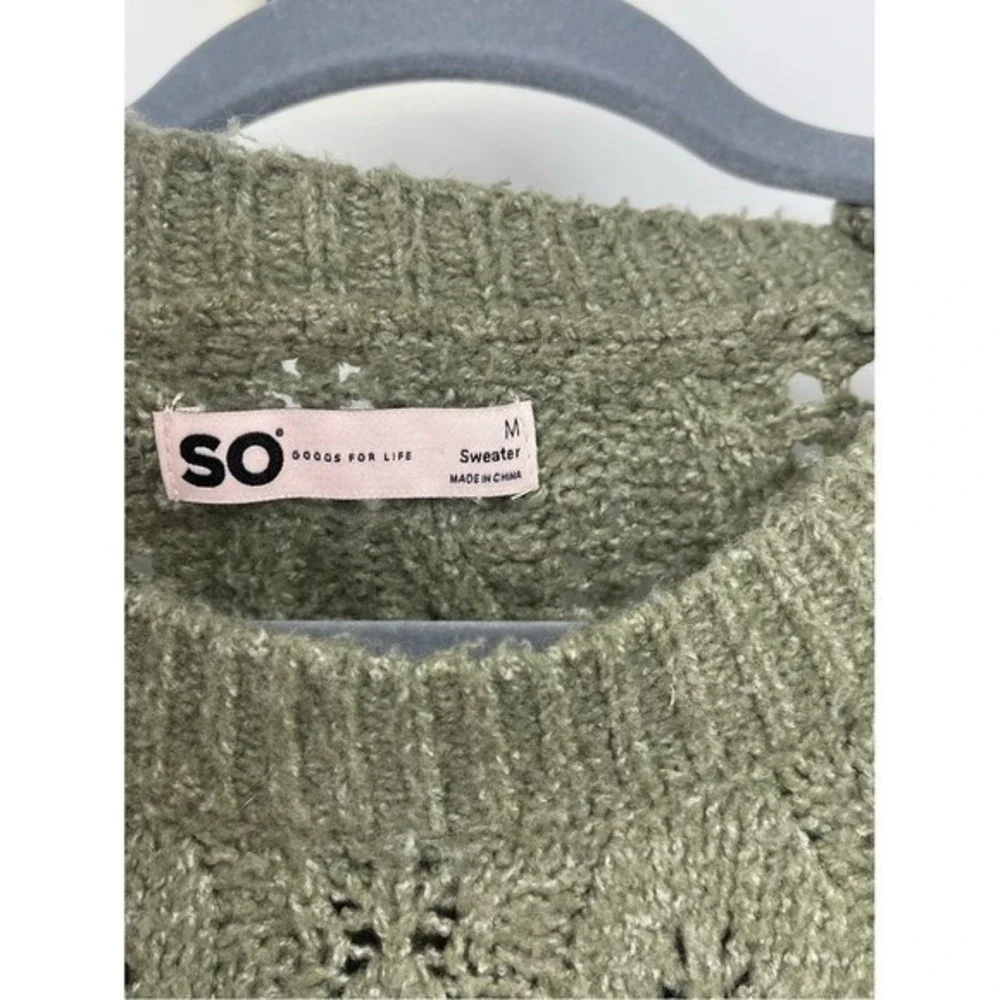 SO Goods‎ for Life Olive Green Pointelle Knit Sweater Medium Cropped Cottagecore